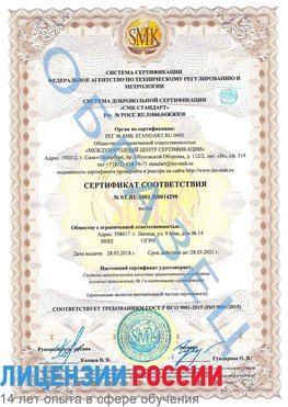 Образец сертификата соответствия Гулькевичи Сертификат ISO 9001